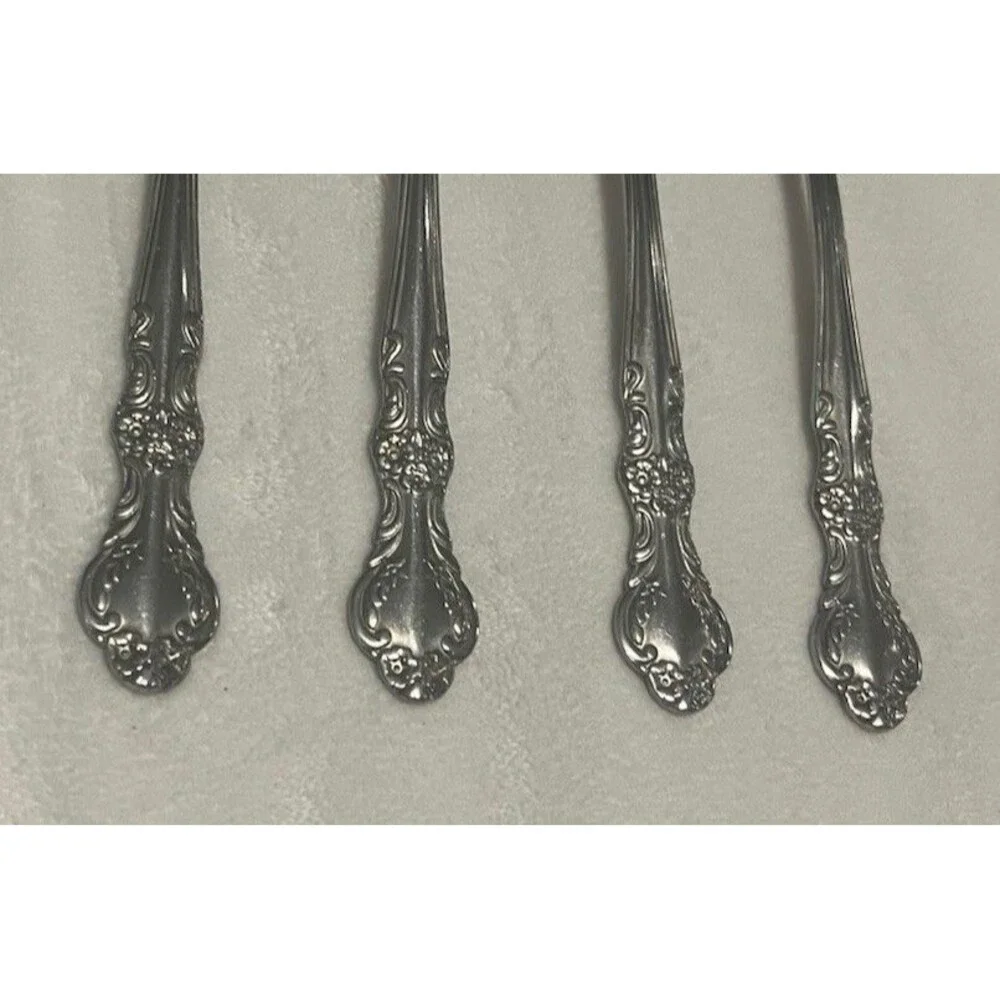 Set of 4 Oneida Louisiana Stainless Oval Soup / Dinner Spoons Glossy Floral
